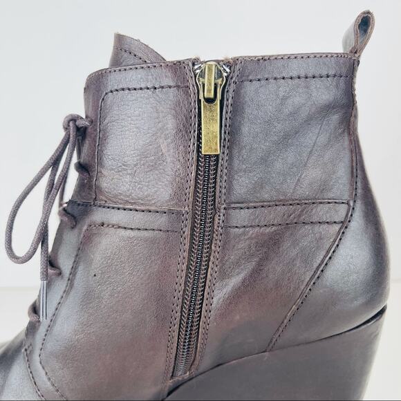 Anthropologie Biala Alyssa Brown Wedge Bootie Size 10 Luxury Leather Lace & Zip - Picture 9 of 16